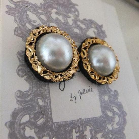 285＊プチプラ BIGパール ゴールドチェーン フェルト ブラック 大人女子