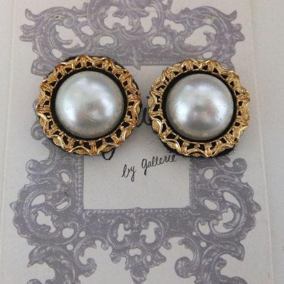 285＊プチプラ BIGパール ゴールドチェーン フェルト ブラック 大人女子