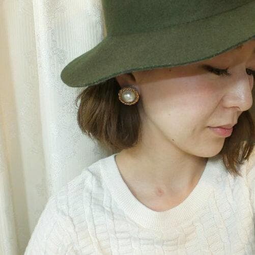 285＊プチプラ BIGパール ゴールドチェーン フェルト ブラック 大人女子