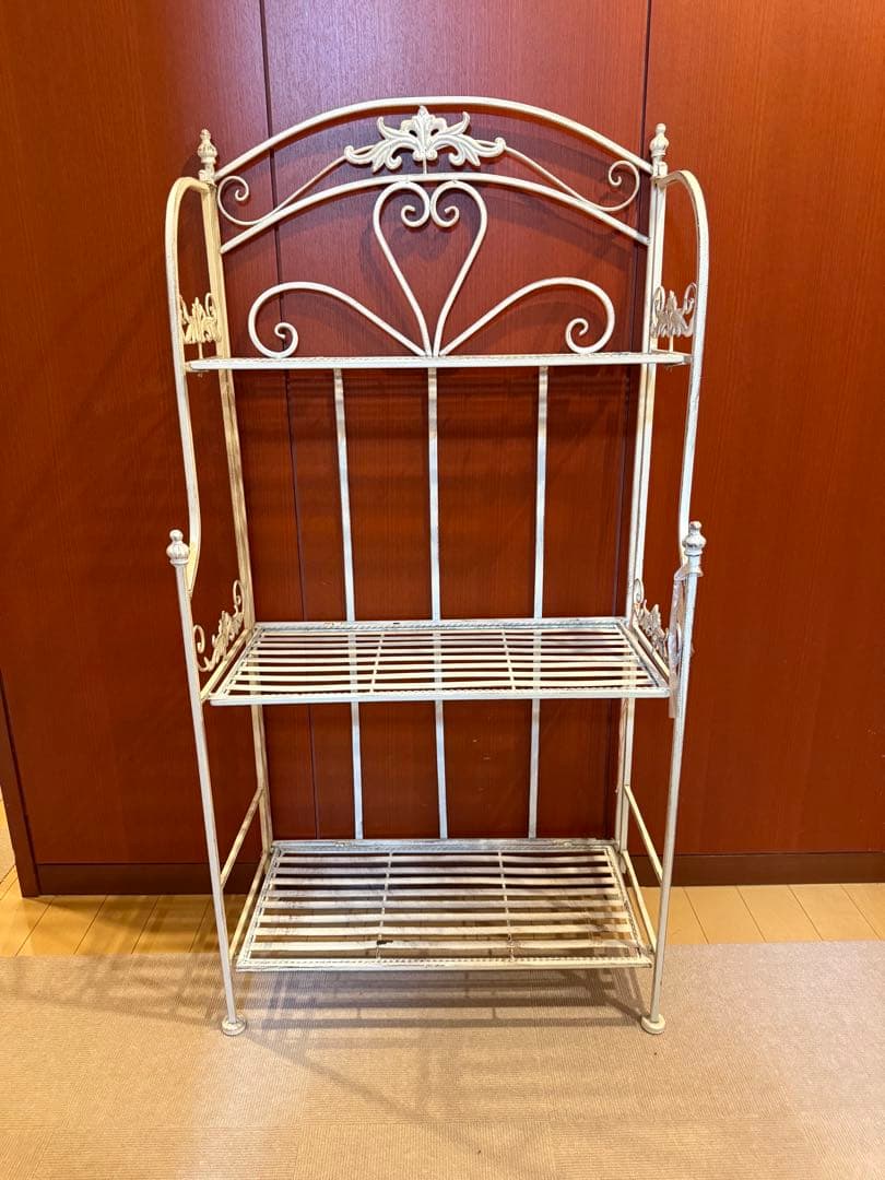 アンティーク調 ホワイト アイアンラック 3段