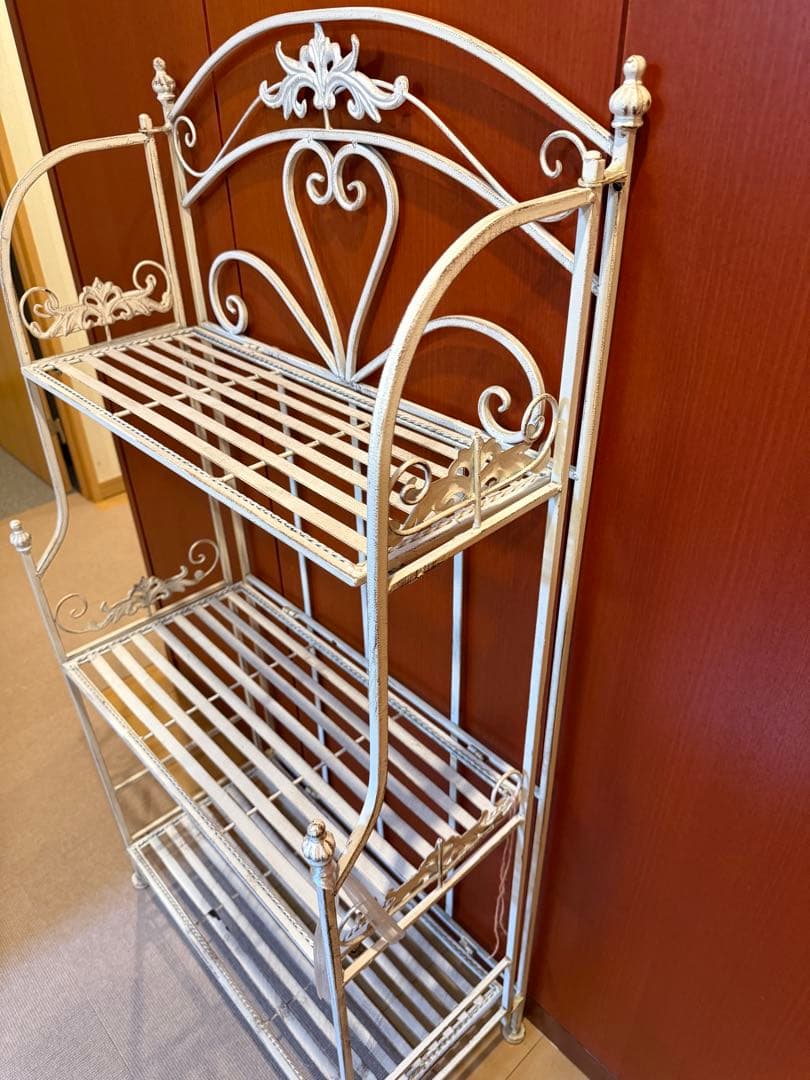 アンティーク調 ホワイト アイアンラック 3段