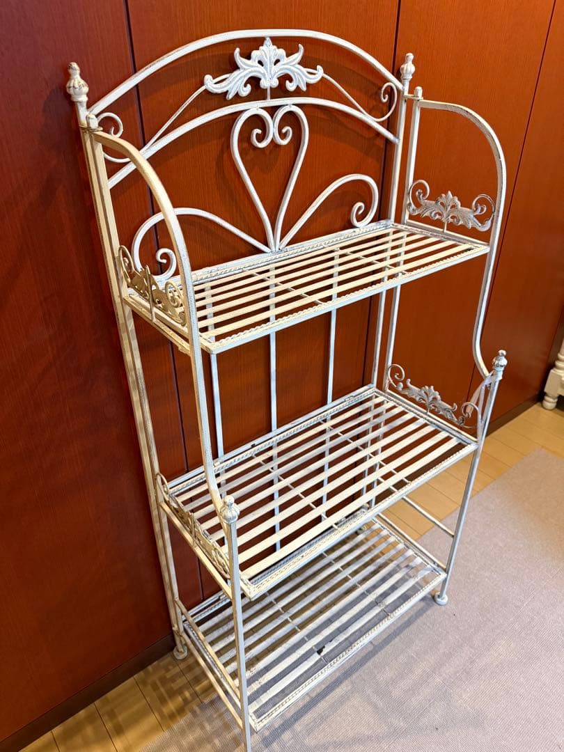 アンティーク調 ホワイト アイアンラック 3段