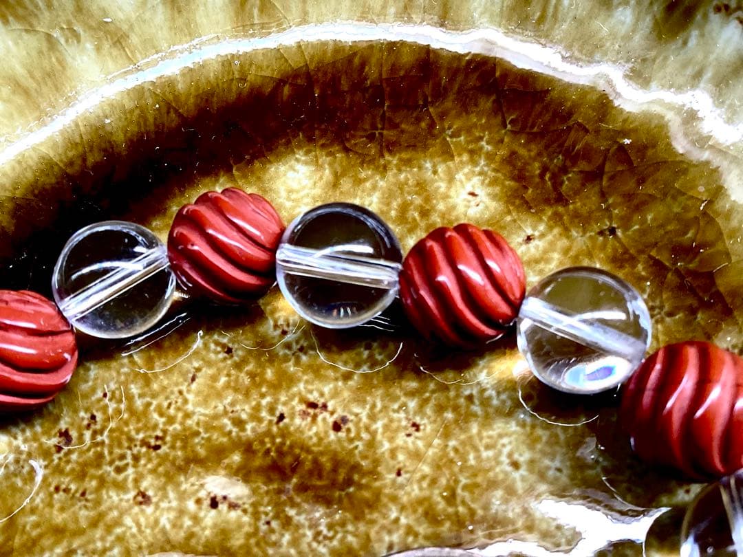 ✳最後の1点‼️ 佐渡赤石スクリュー手彫り*乙女水晶　ブレスレット　鑑別書付レア物