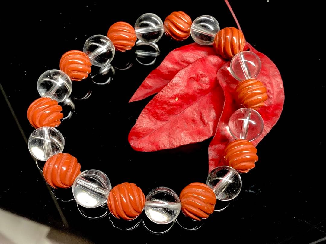 ✳最後の1点‼️ 佐渡赤石スクリュー手彫り*乙女水晶　ブレスレット　鑑別書付レア物