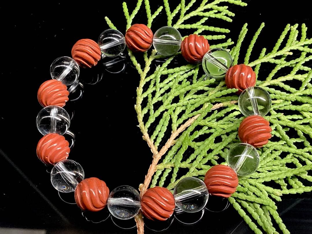 ✳最後の1点‼️ 佐渡赤石スクリュー手彫り*乙女水晶　ブレスレット　鑑別書付レア物