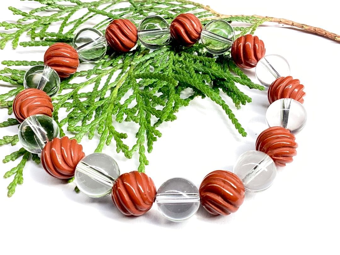 ✳最後の1点‼️ 佐渡赤石スクリュー手彫り*乙女水晶　ブレスレット　鑑別書付レア物