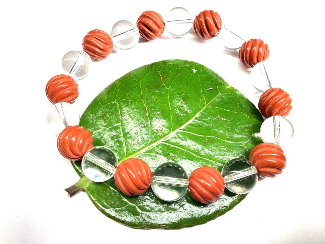 ✳最後の1点‼️ 佐渡赤石スクリュー手彫り*乙女水晶　ブレスレット　鑑別書付レア物