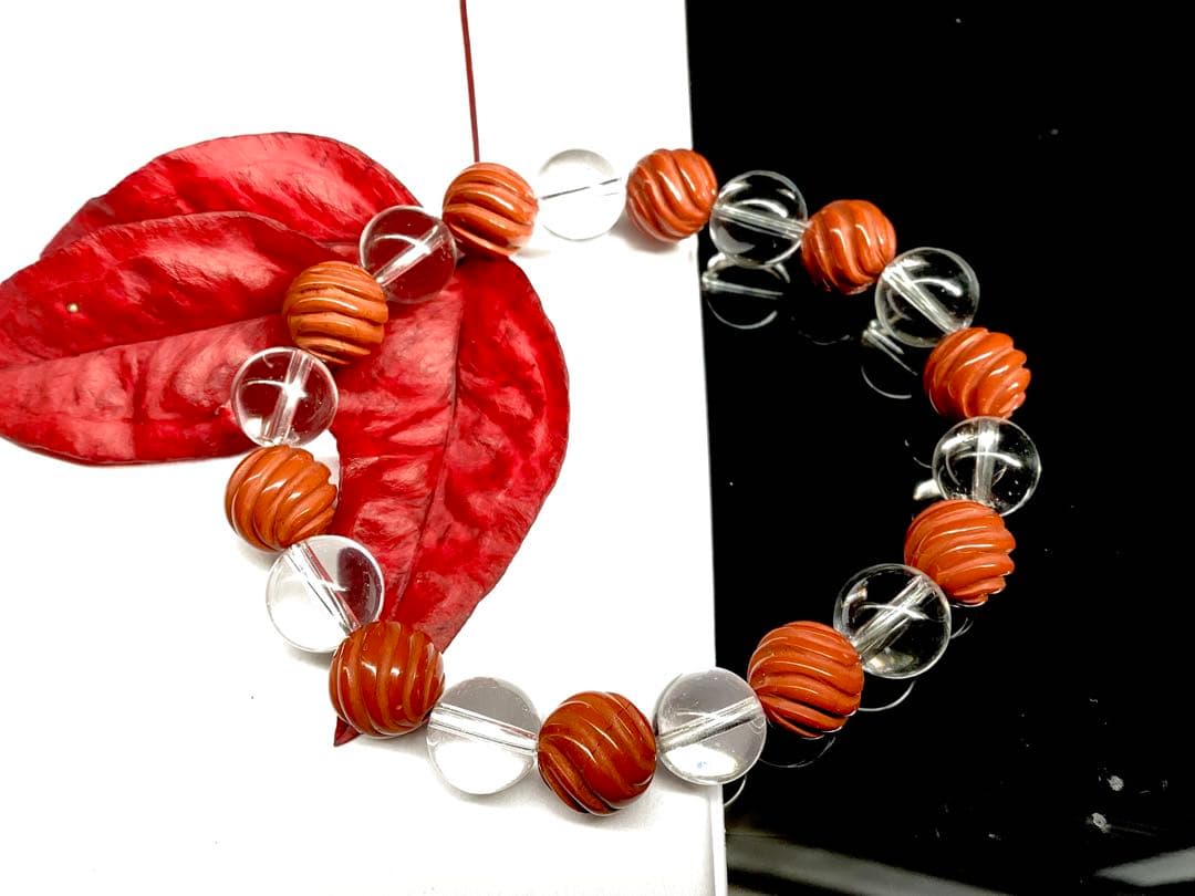 ✳最後の1点‼️ 佐渡赤石スクリュー手彫り*乙女水晶　ブレスレット　鑑別書付レア物