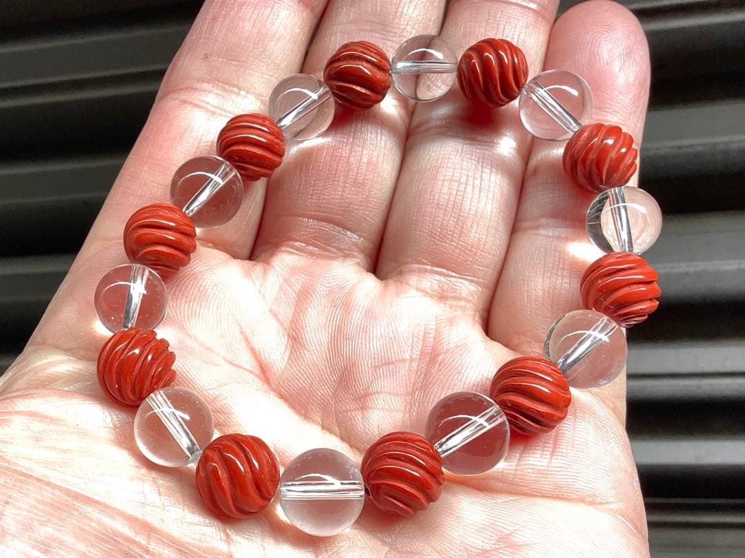 ✳最後の1点‼️ 佐渡赤石スクリュー手彫り*乙女水晶　ブレスレット　鑑別書付レア物