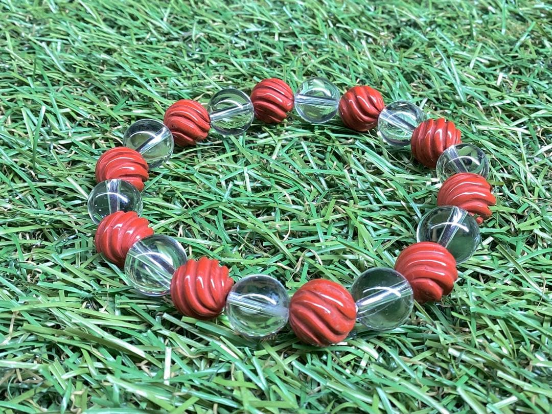 ✳最後の1点‼️ 佐渡赤石スクリュー手彫り*乙女水晶　ブレスレット　鑑別書付レア物