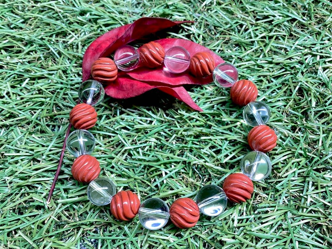 ✳最後の1点‼️ 佐渡赤石スクリュー手彫り*乙女水晶　ブレスレット　鑑別書付レア物