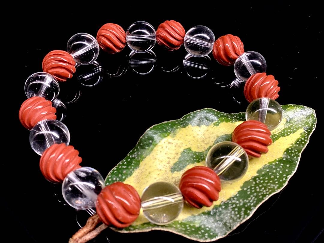 ✳最後の1点‼️ 佐渡赤石スクリュー手彫り*乙女水晶　ブレスレット　鑑別書付レア物