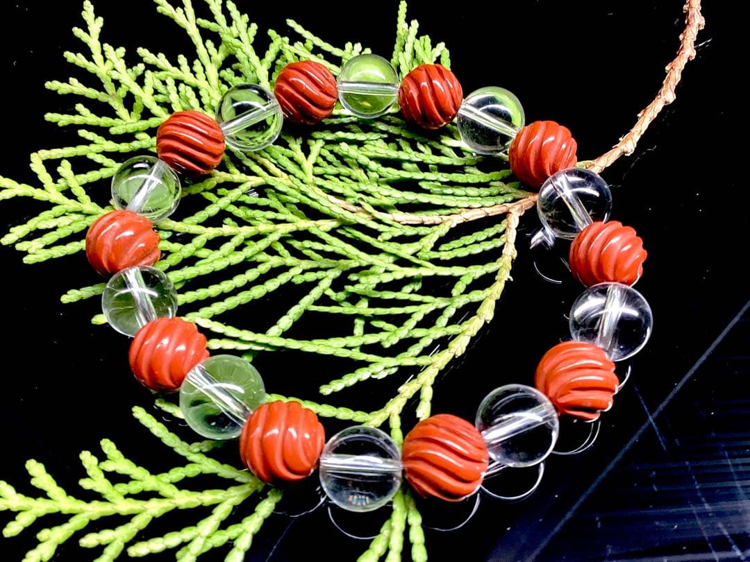 ✳最後の1点‼️ 佐渡赤石スクリュー手彫り*乙女水晶　ブレスレット　鑑別書付レア物