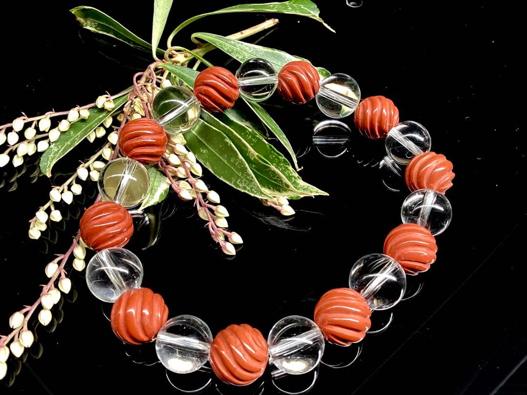 ✳最後の1点‼️ 佐渡赤石スクリュー手彫り*乙女水晶　ブレスレット　鑑別書付レア物