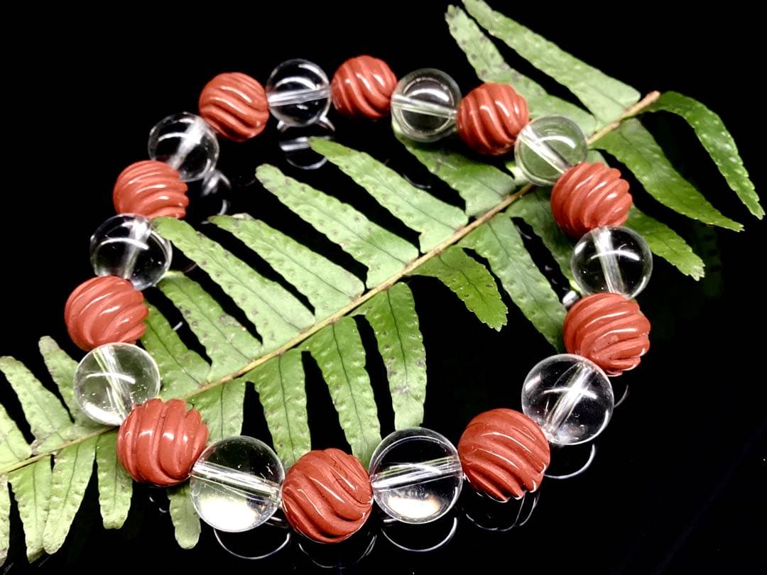 ✳最後の1点‼️ 佐渡赤石スクリュー手彫り*乙女水晶　ブレスレット　鑑別書付レア物