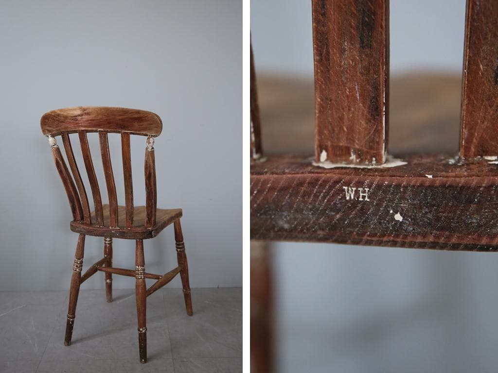 英国アンティーク木製キッチンチェア/ダイニングイス椅子/飾り棚(92-81-1)