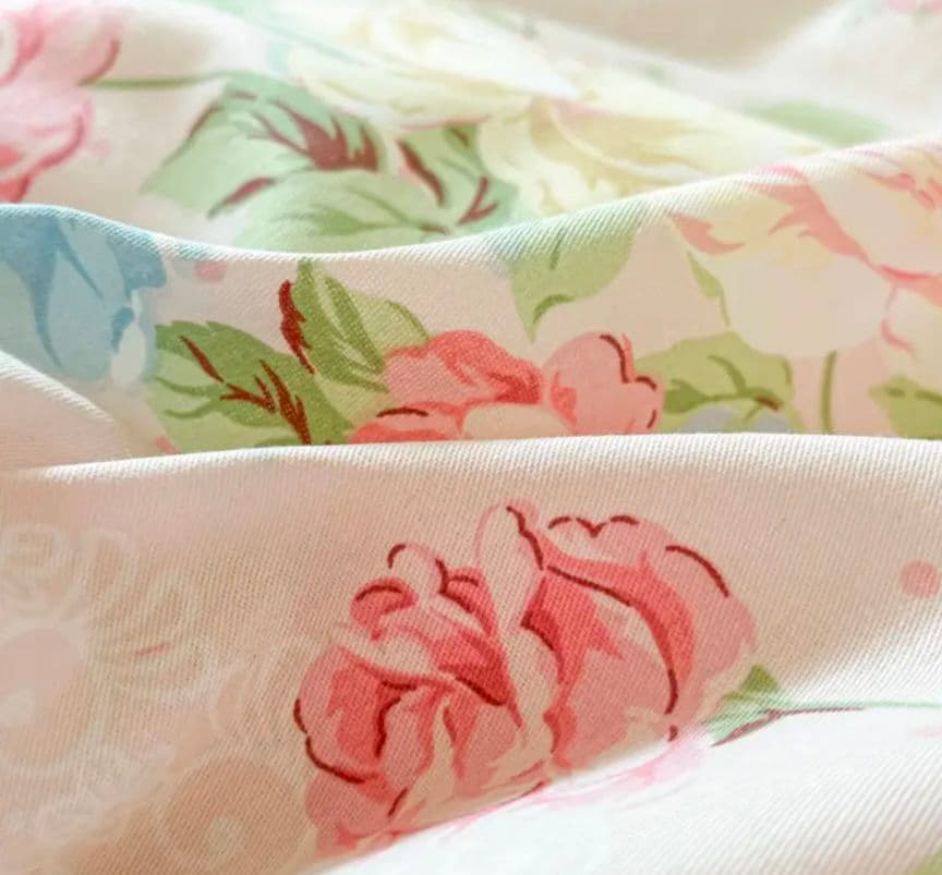 新品★薔薇水玉リボンロマンチック！綿100%シングルカバーセット枕カバー２枚付