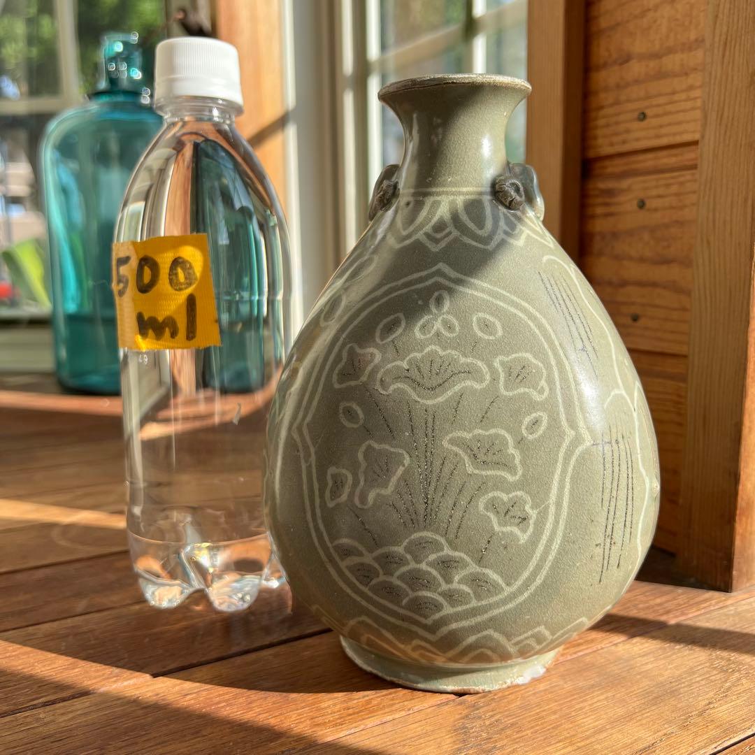 朝鮮李朝黒釉壷鶴首瓶時代箱付MR4425B