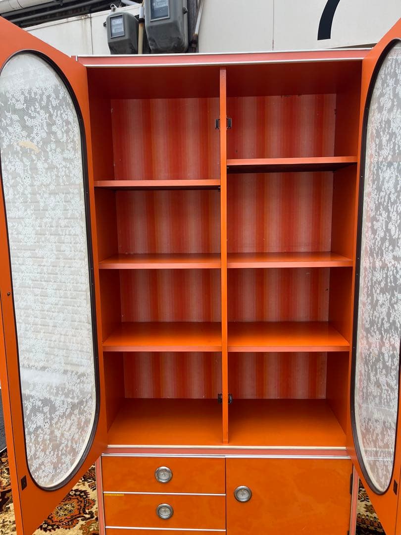 アーチ型 食器棚 オレンジ 昭和レトロ レトロポップ インテリア 当時物