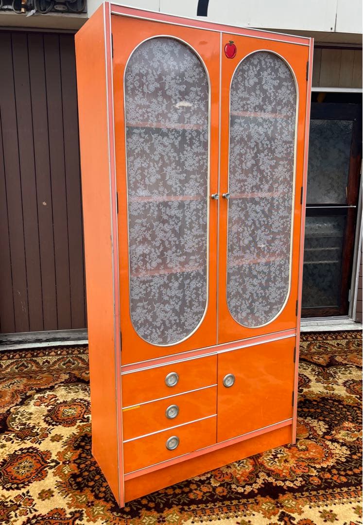 アーチ型 食器棚 オレンジ 昭和レトロ レトロポップ インテリア 当時物