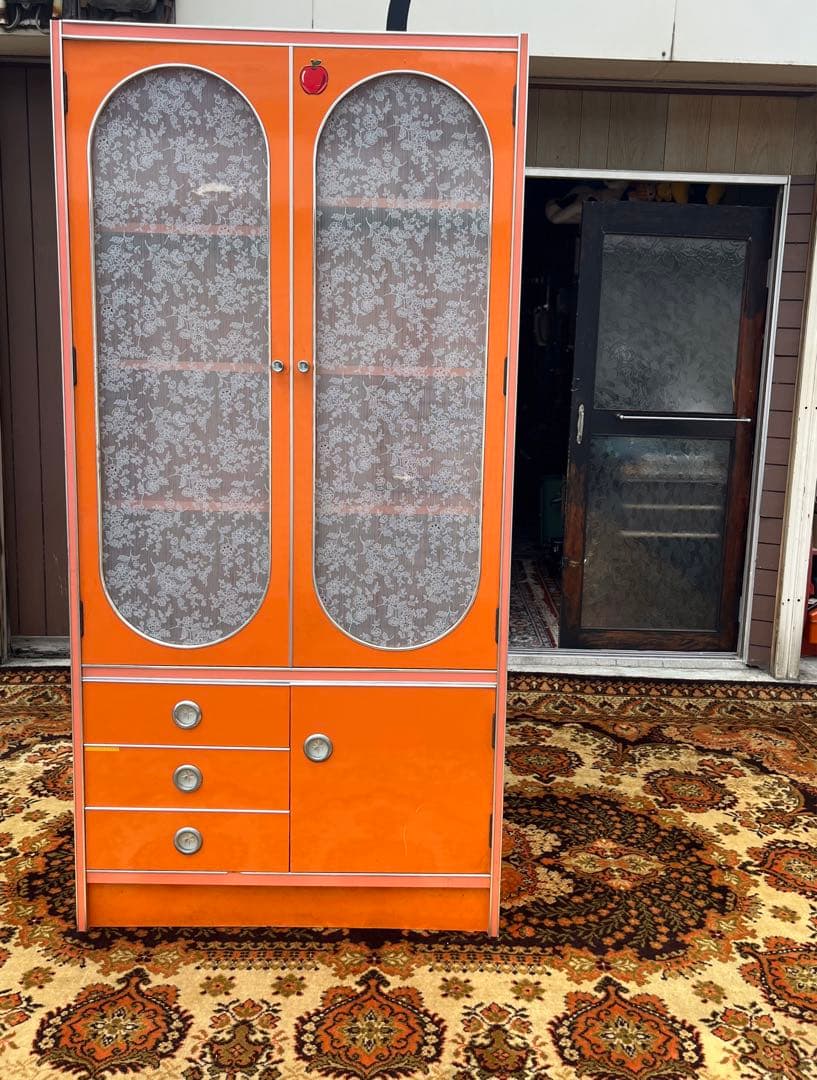 アーチ型 食器棚 オレンジ 昭和レトロ レトロポップ インテリア 当時物