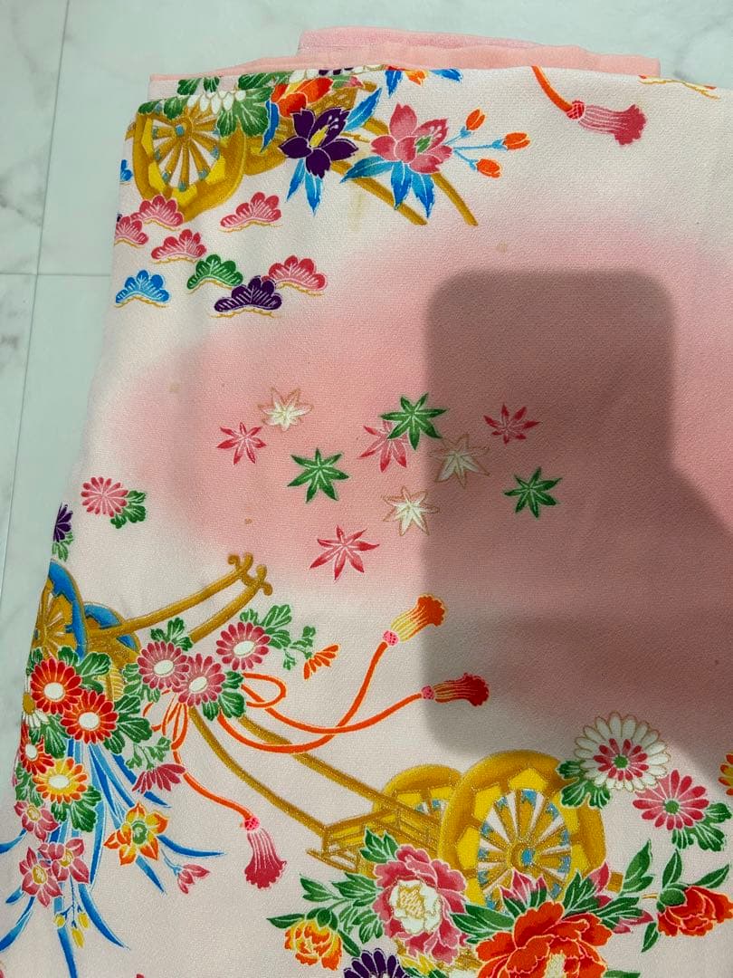 七五三 着物セット ピンク花柄 7歳用 10点フルセット