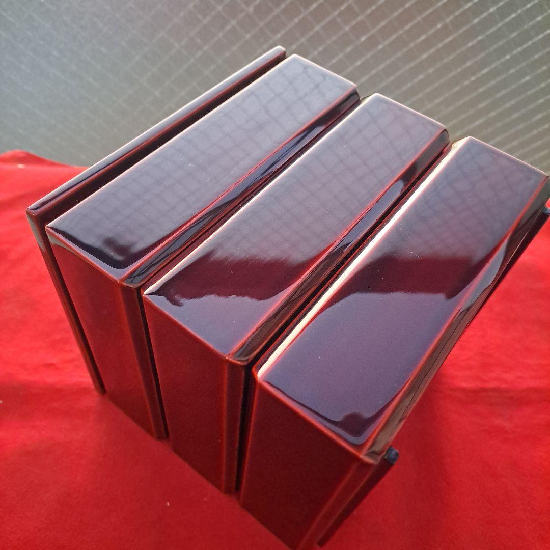 【会津漆器　5.5寸　ダイヤ/校倉型　3段重箱】天然木製　溜塗　　長期保管品