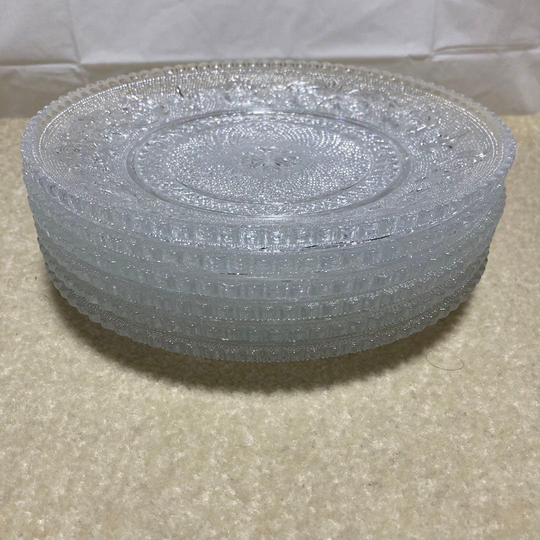 昭和レトロ 長谷川ガラス エリザベス プレート皿 6枚 中皿 ケーキ皿