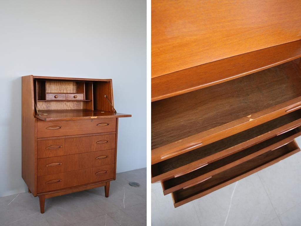 英国アンティークチーク古木ライティングビューロー/木製デスク/勉強机(91-94