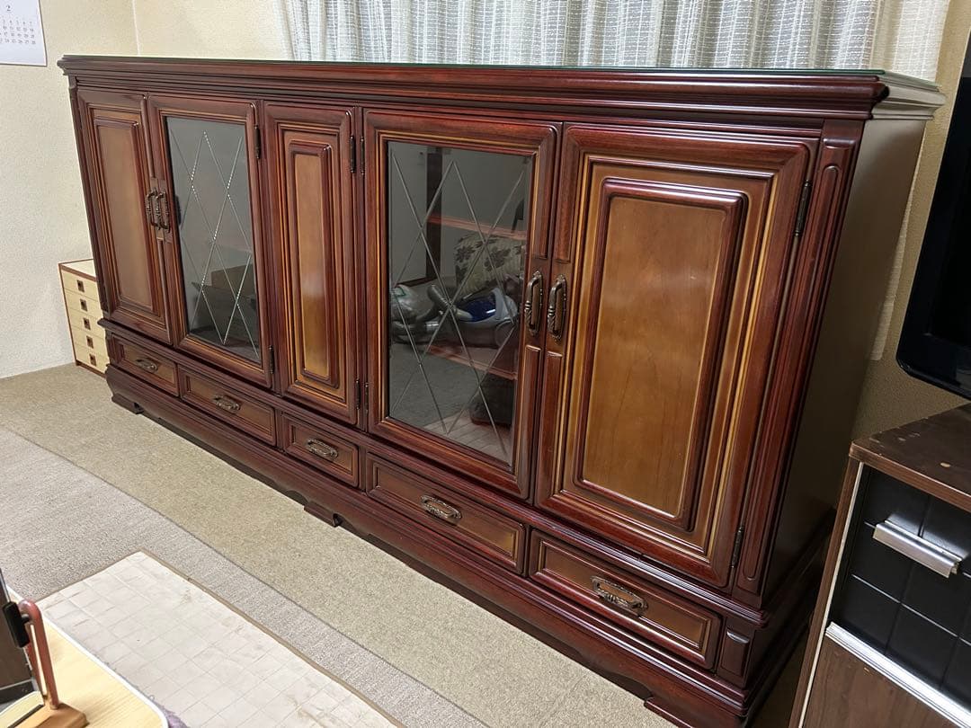 特大サイドボード　大型飾り棚　キャビネット　リビングディスプレイボード　ガラス扉