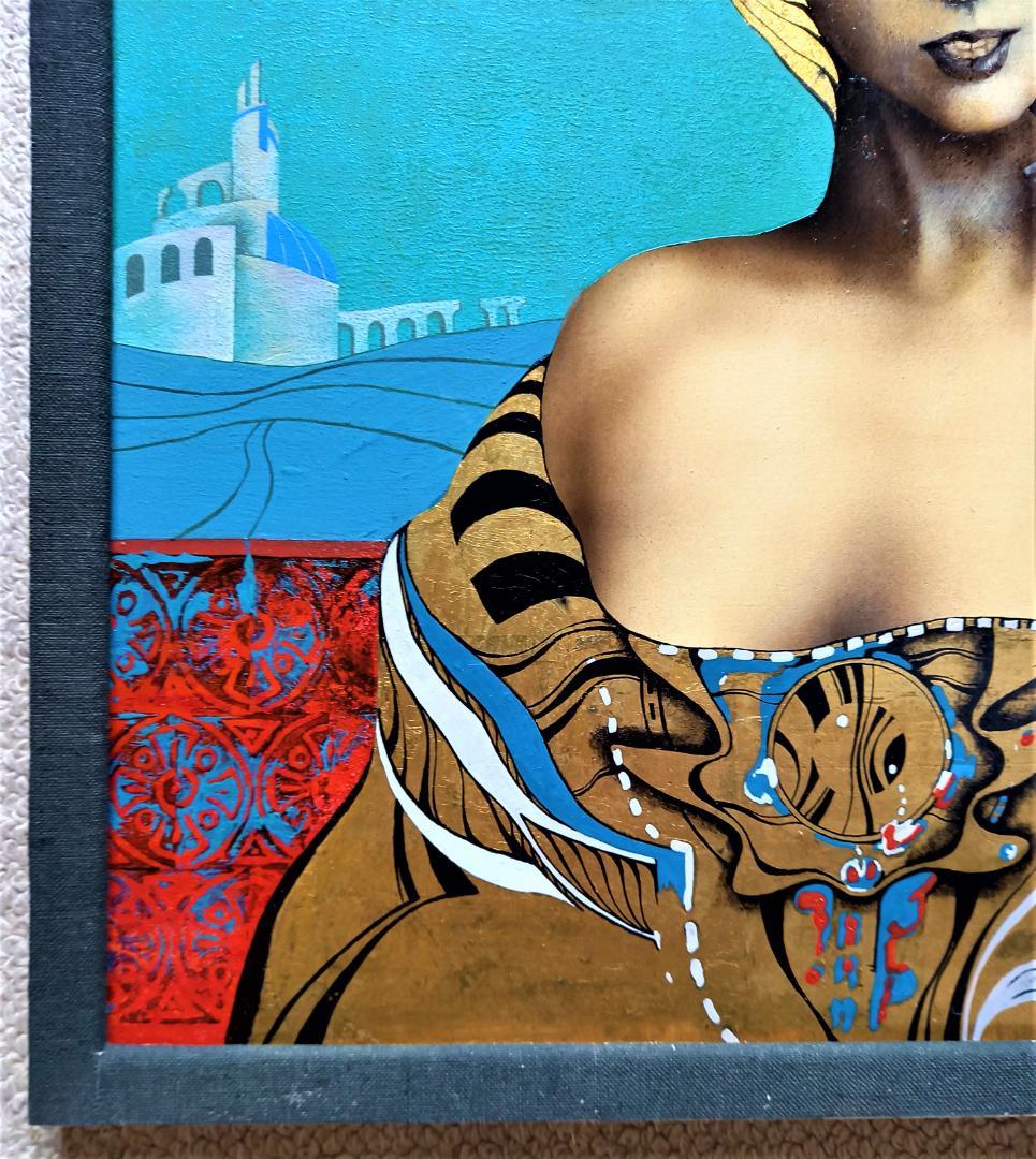 作者不詳 仮タイトル「ドレスを着た婦人図」F8号油彩画金が使われた