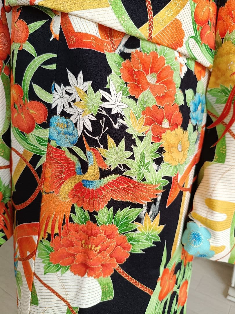専用です☆アンティーク黒色に鮮やかな模様の着物に作り帯