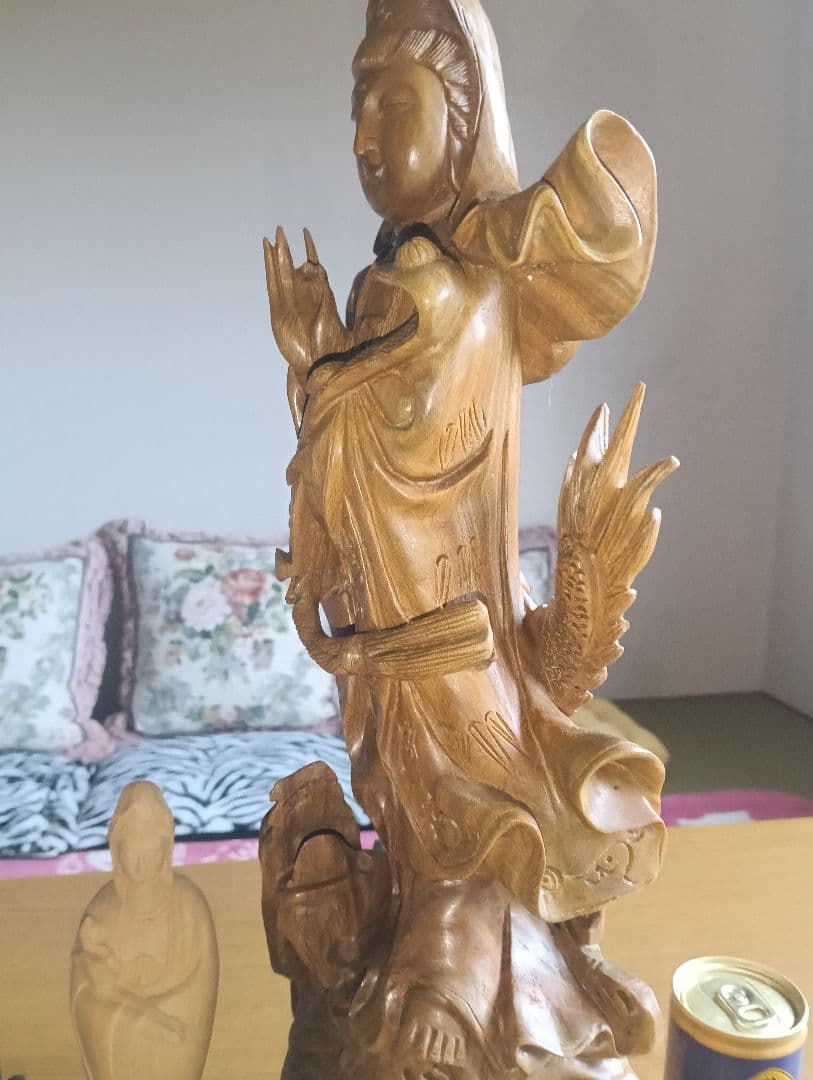 ☆【掘り出し物】☆龍上如意観音と小さな菩薩、ともに木彫り