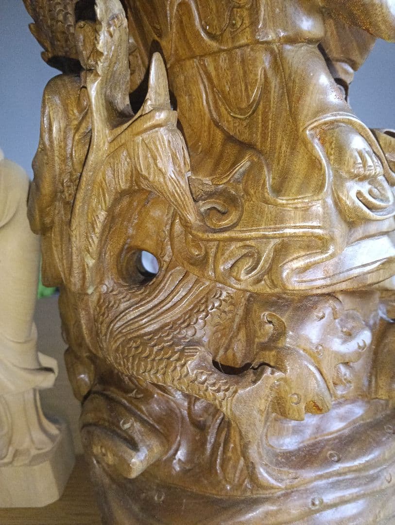 ☆【掘り出し物】☆龍上如意観音と小さな菩薩、ともに木彫り