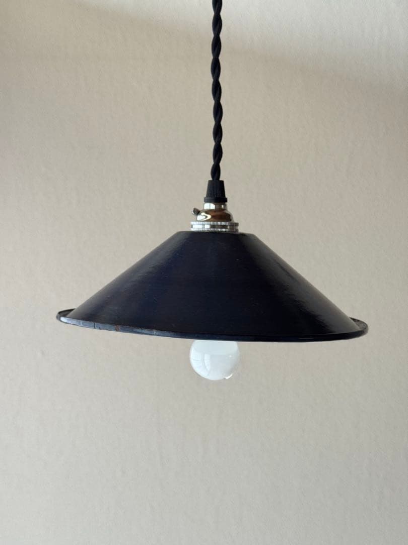 アンティーク フランス 紺色 エナメル ホーロー ペンダントライト 電球付き