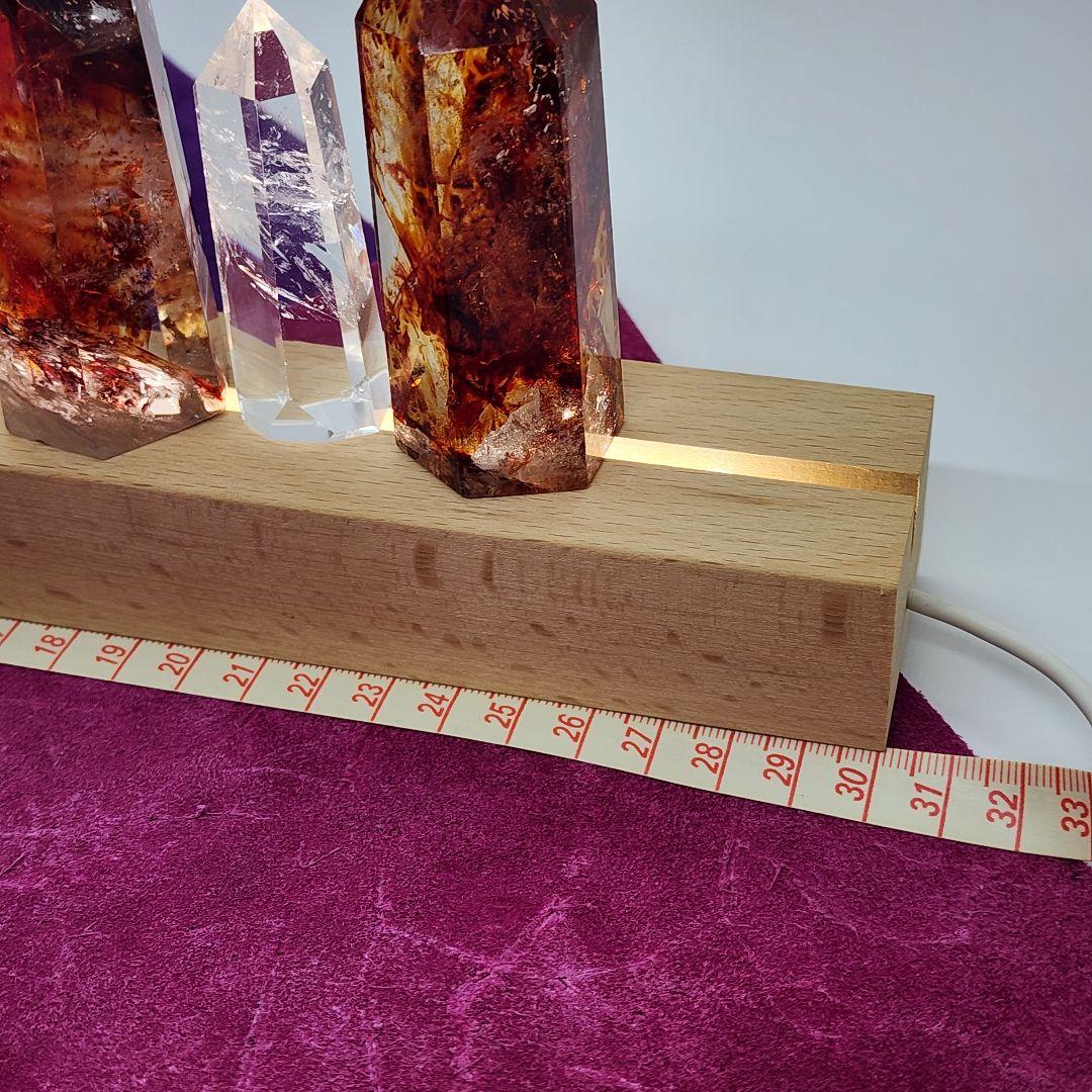 【天然石】ファイヤークォーツ＆水晶 ポイント7本セット LEDライト台座付き