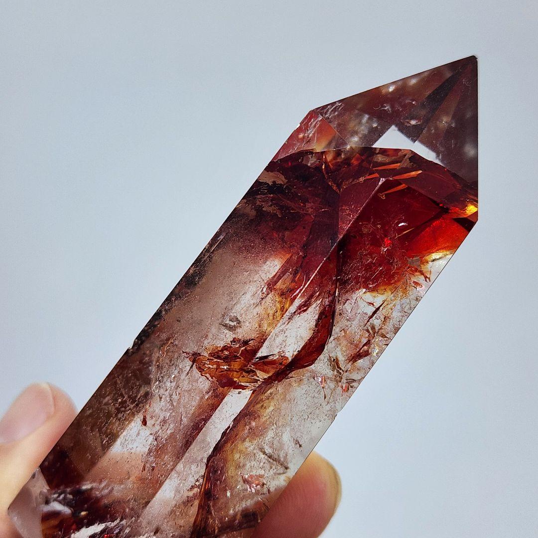 【天然石】ファイヤークォーツ＆水晶 ポイント7本セット LEDライト台座付き