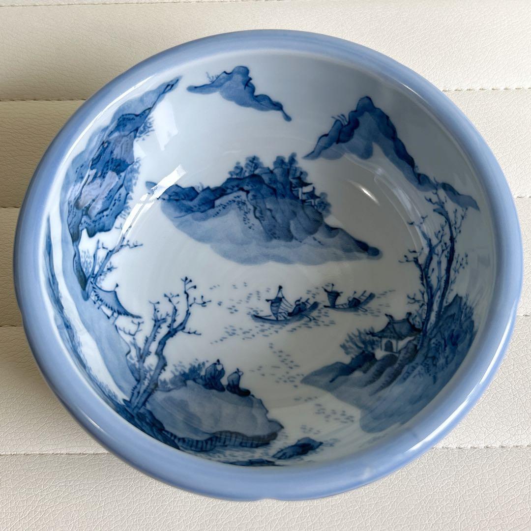 三洋陶器 龍峰窯 染付 祥瑞 山水 中鉢 煮物鉢 盛鉢 深皿 丸紋 花鳥