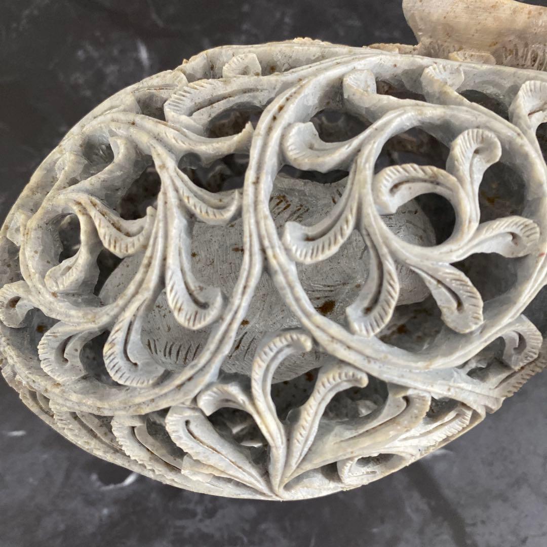 天然石　象の彫刻　透かし彫り　子宝縁起物　ビッグサイズ