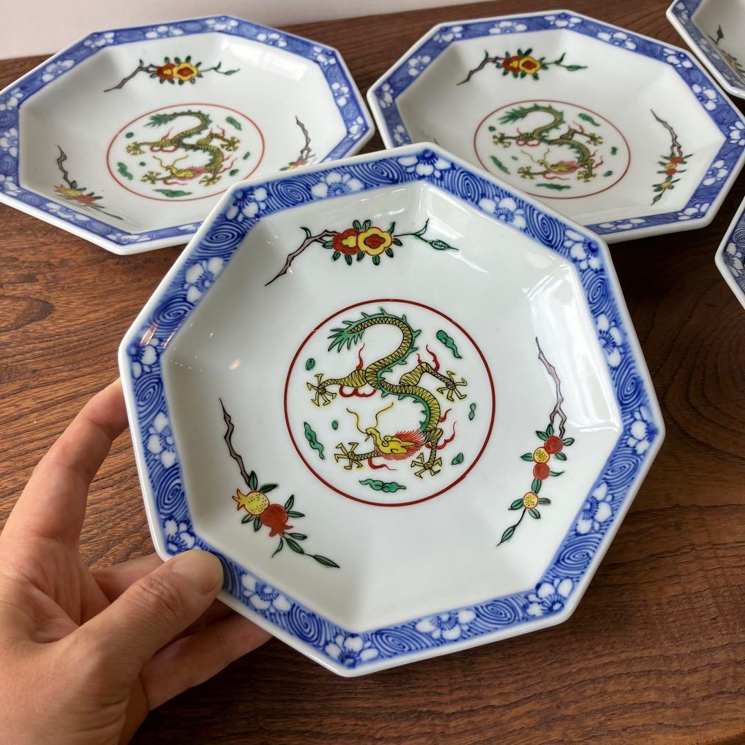 渋草焼　芳国舎　渋草芳国　龍　八角皿　飛騨高山