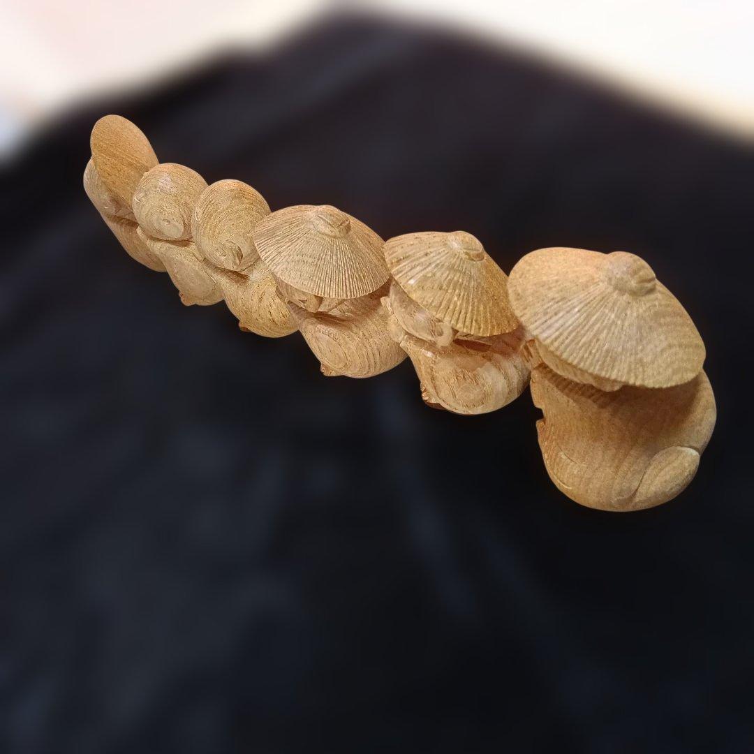 160.アイヌ木彫制作の六体仏像風彫刻 極小品