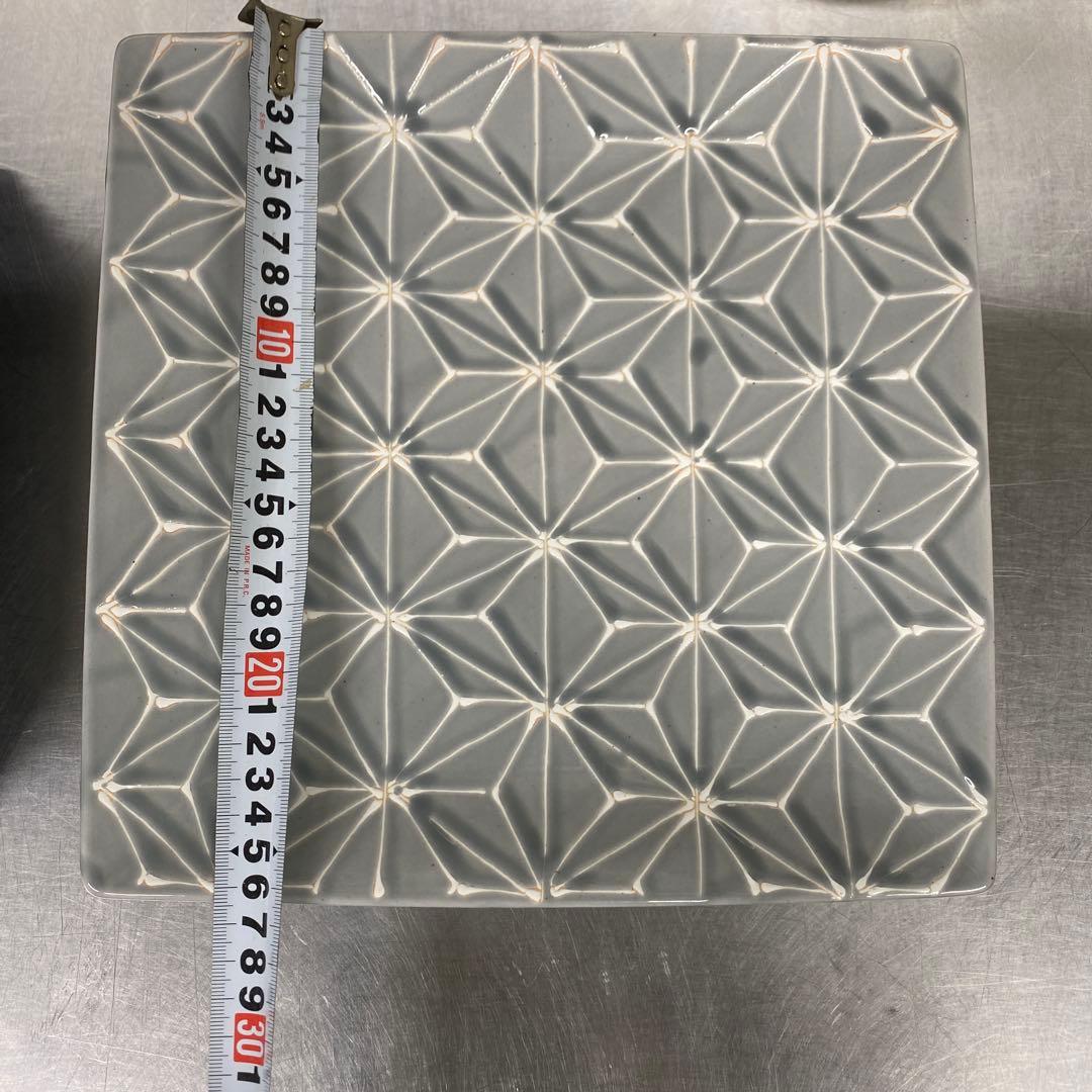 波佐見焼　ホワイトライン　スクエアプレート　L　グレー　翔芳窯