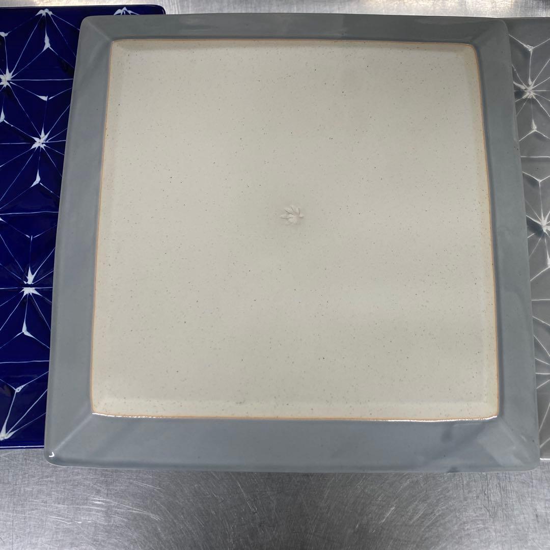 波佐見焼　ホワイトライン　スクエアプレート　L　グレー　翔芳窯