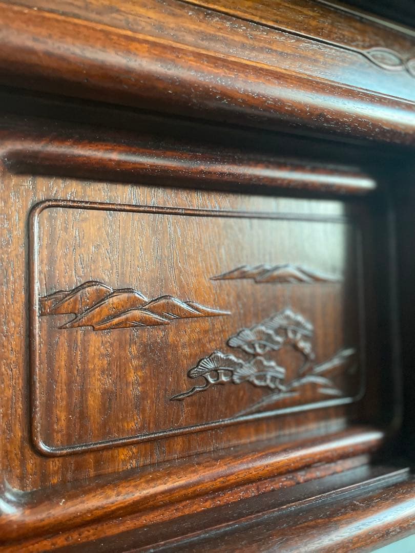 【匿名送料込み】天然木 茶棚 和風 古道具 和室家具 唐草透彫 高級家具