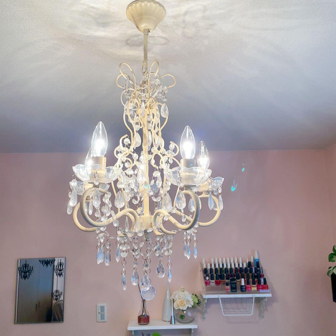 シャンデリア　Alice　5灯　クリーム色　LED対応　照明