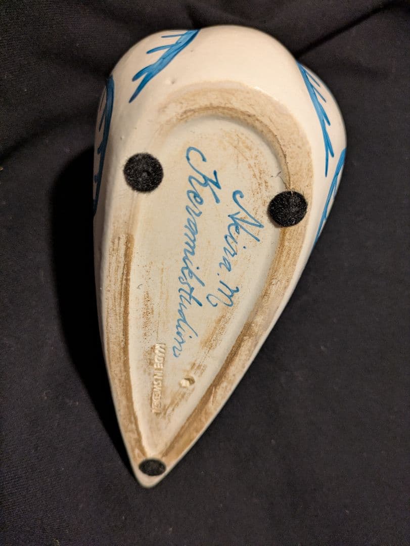 皆川明作 青い装飾の陶器製鳥の置物