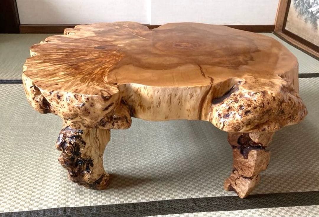北海道産　天然木　極厚　一枚板　瘤　テーブル