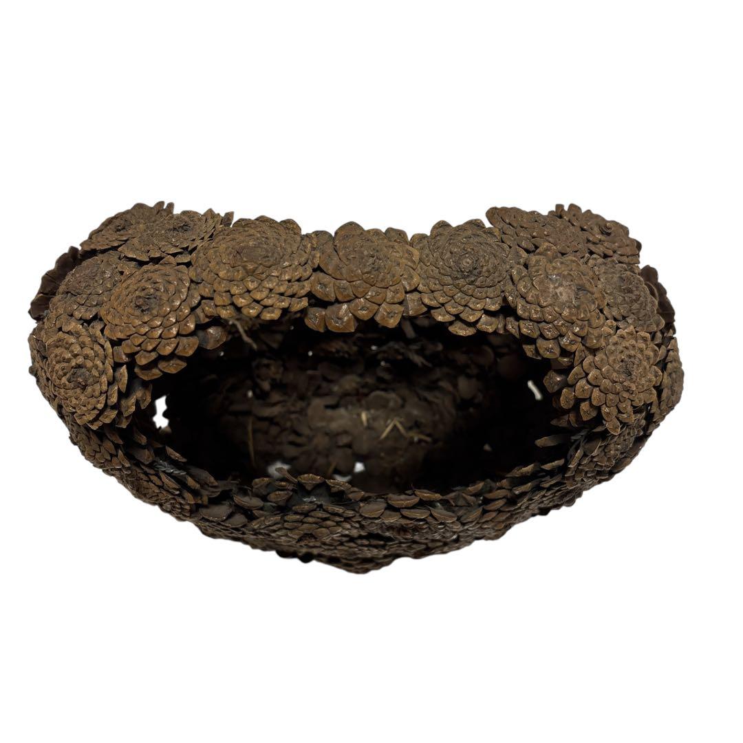 松笠細工 シダーローズ 花籠 取っ手付き 木の実クラフト バスケット オブジェ