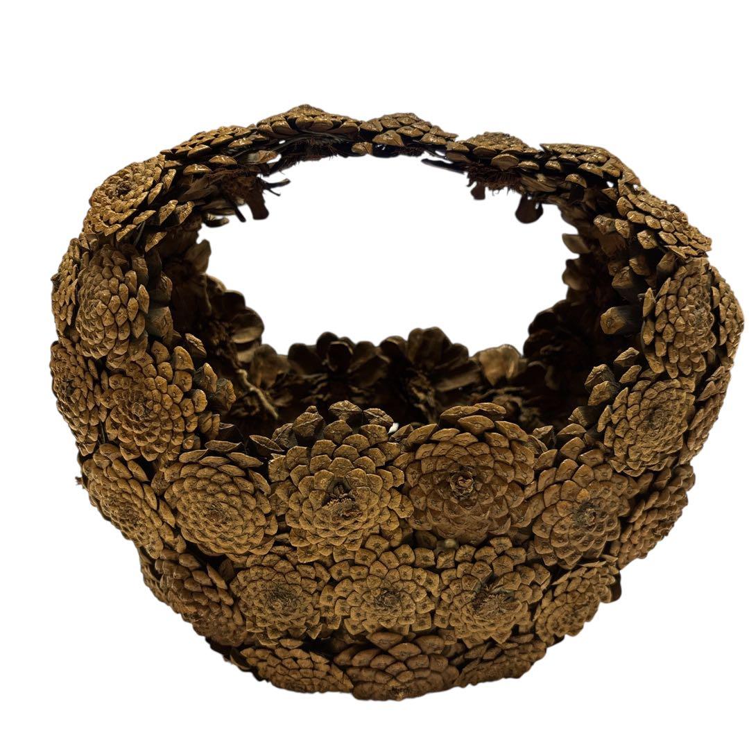 松笠細工 シダーローズ 花籠 取っ手付き 木の実クラフト バスケット オブジェ