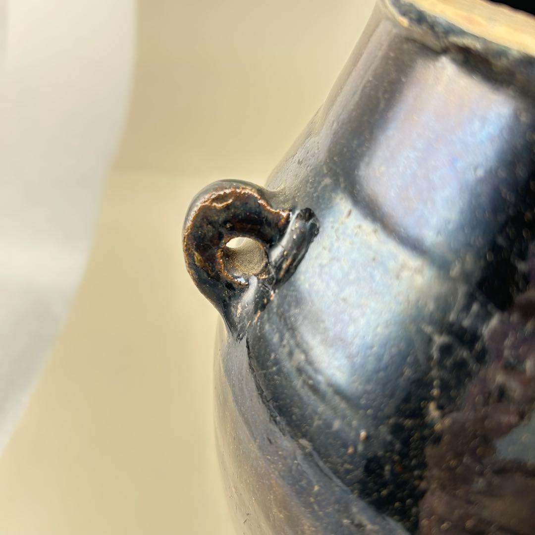 李朝初期 黒高麗壷 黒釉 李朝 壷 伝世品焼物 骨董